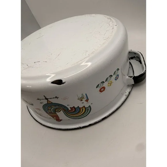 Vintage Berggren Swedish Folkart Enamelware Pot w/Lid "Denna Stuvning" Z10 - Picture 11 of 16